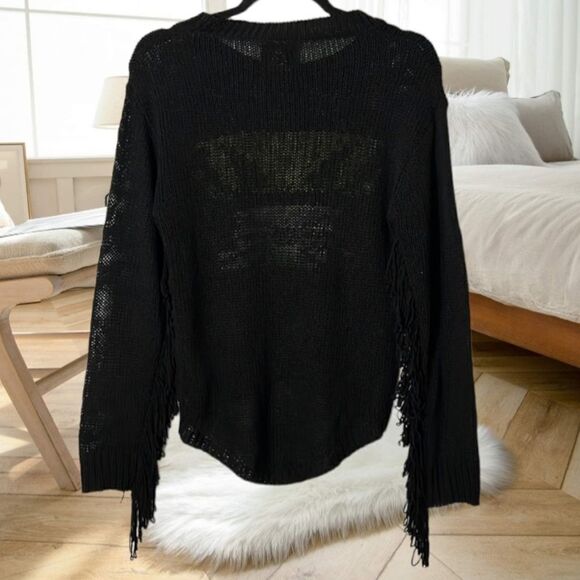 UNIF BLACK KNIT FRINGE DETAIL MEOW EVIL KITTY CAT SWEATER GOTH WITCHY WEDNESDAY - Picture 8 of 11